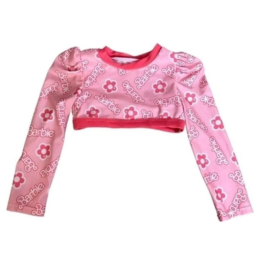 Barbie Toddler Girls Pink Long Sleeve Bikini Swimsuit 2-Piece‎ UPF 50+ Size 3T
